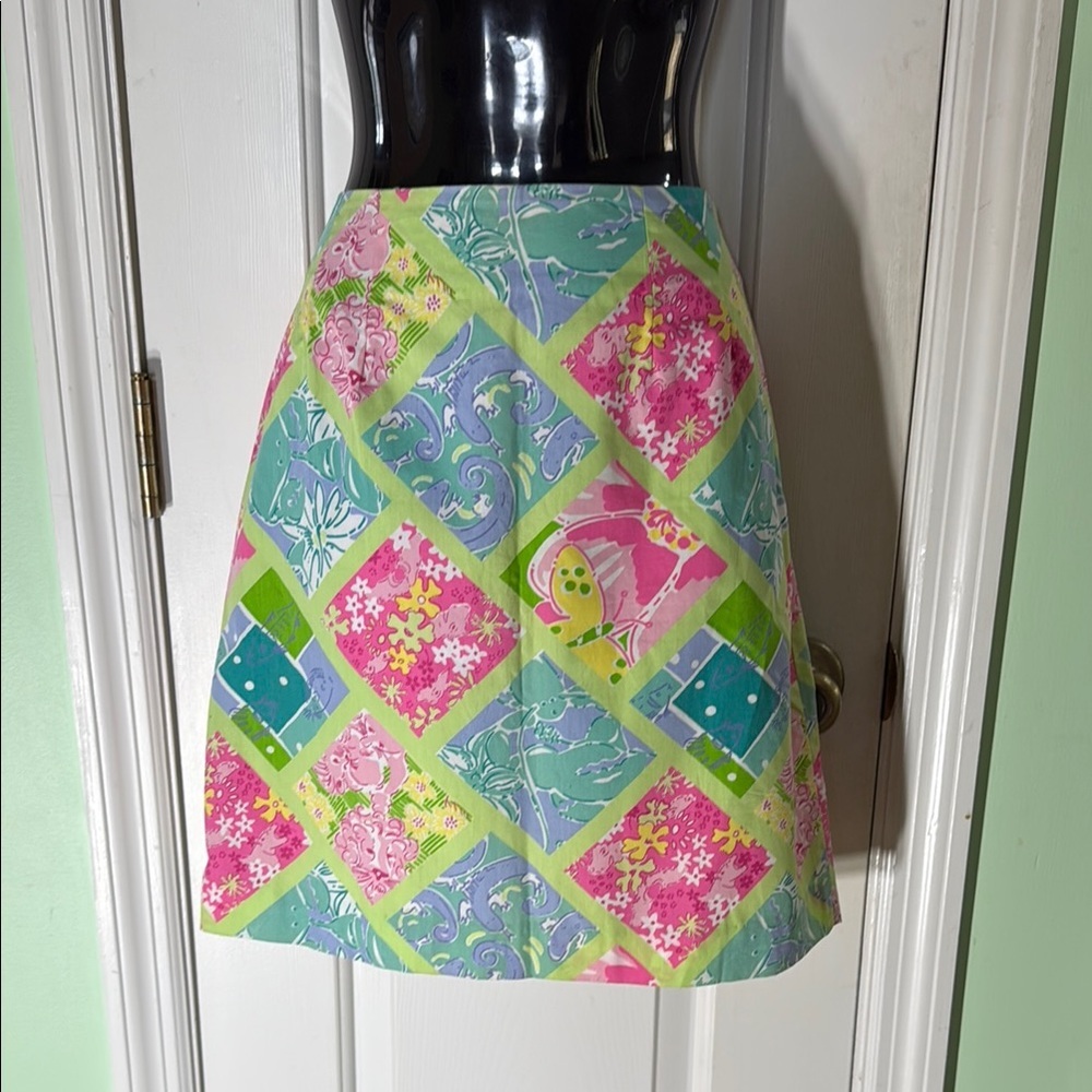 Lilly Pulitzer Surf N Patch Skirt Wht Label Vintage Colorful Knee Length Size 0